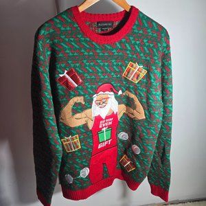 Blizzard Bay Swole Santa Christmas Sweater - Muscle bodybuilding Santa Size L
